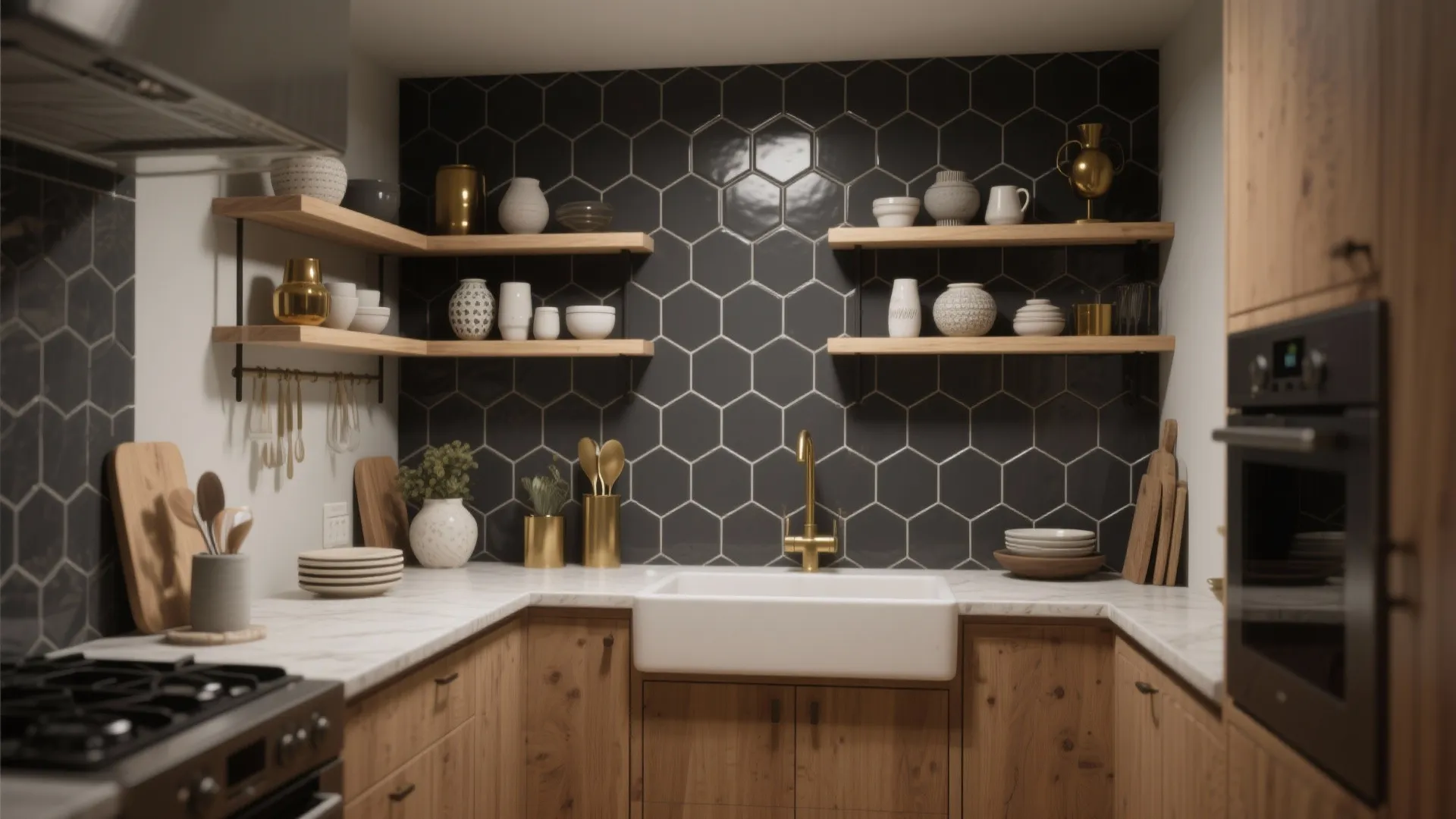 2. Matte charcoal tiles for contrast