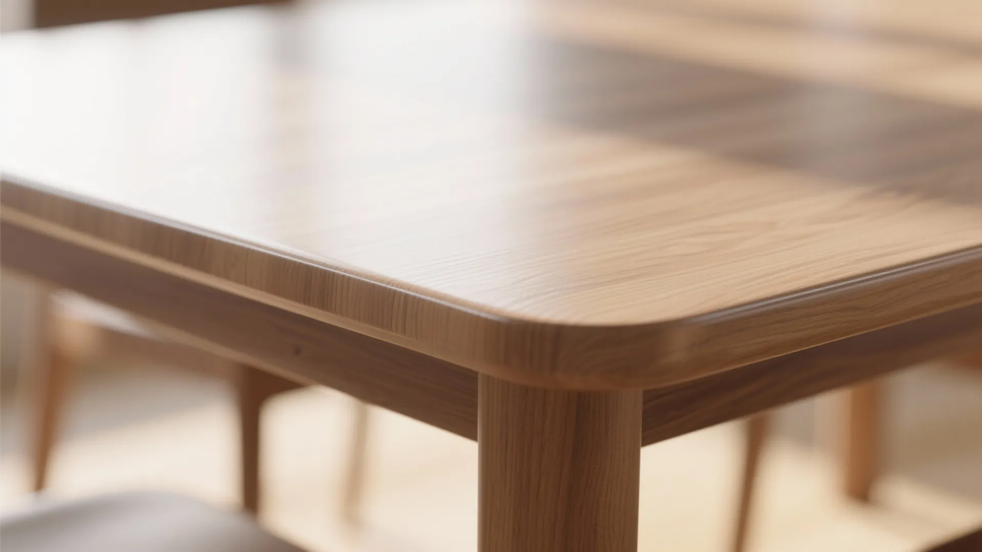 Close-up of wood grain on matte clear-coated dining table