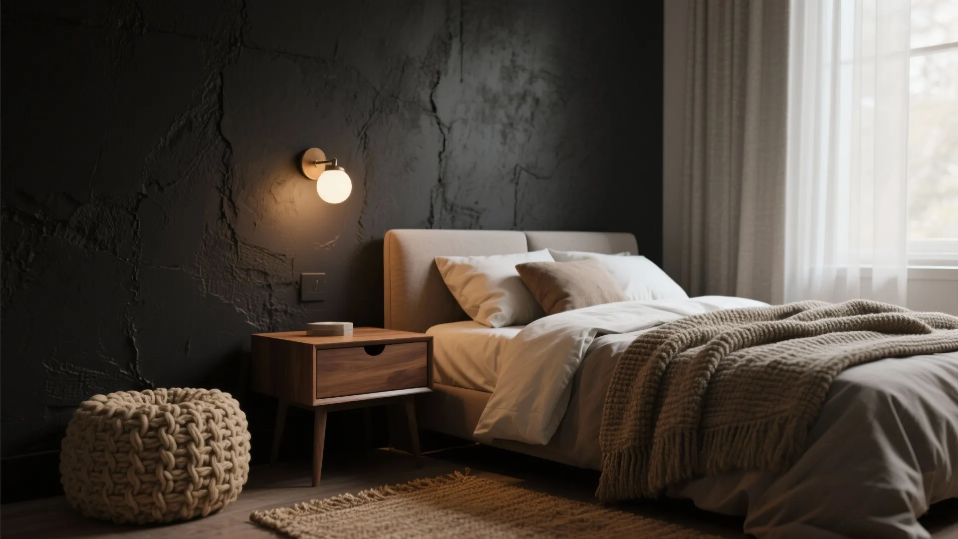 1. Matte black cocoon with warm textures