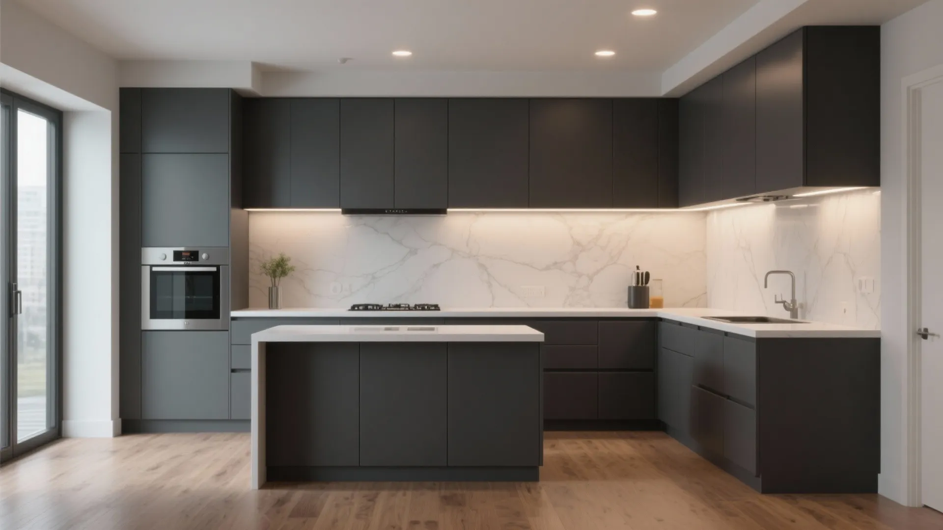 1. Matte Dark Grey Cabinets