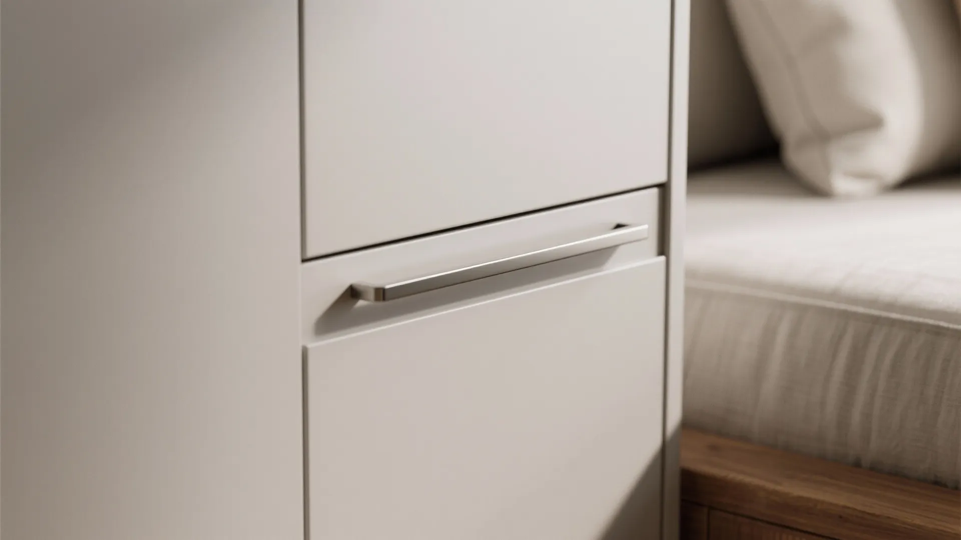 Minimal storage wall with slim seating