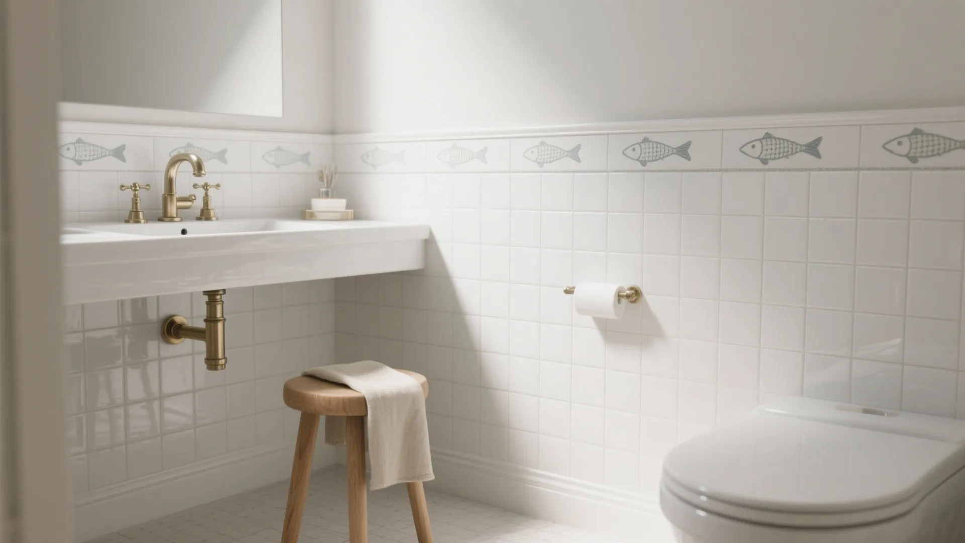 Timeless matte white with a subtle fish border