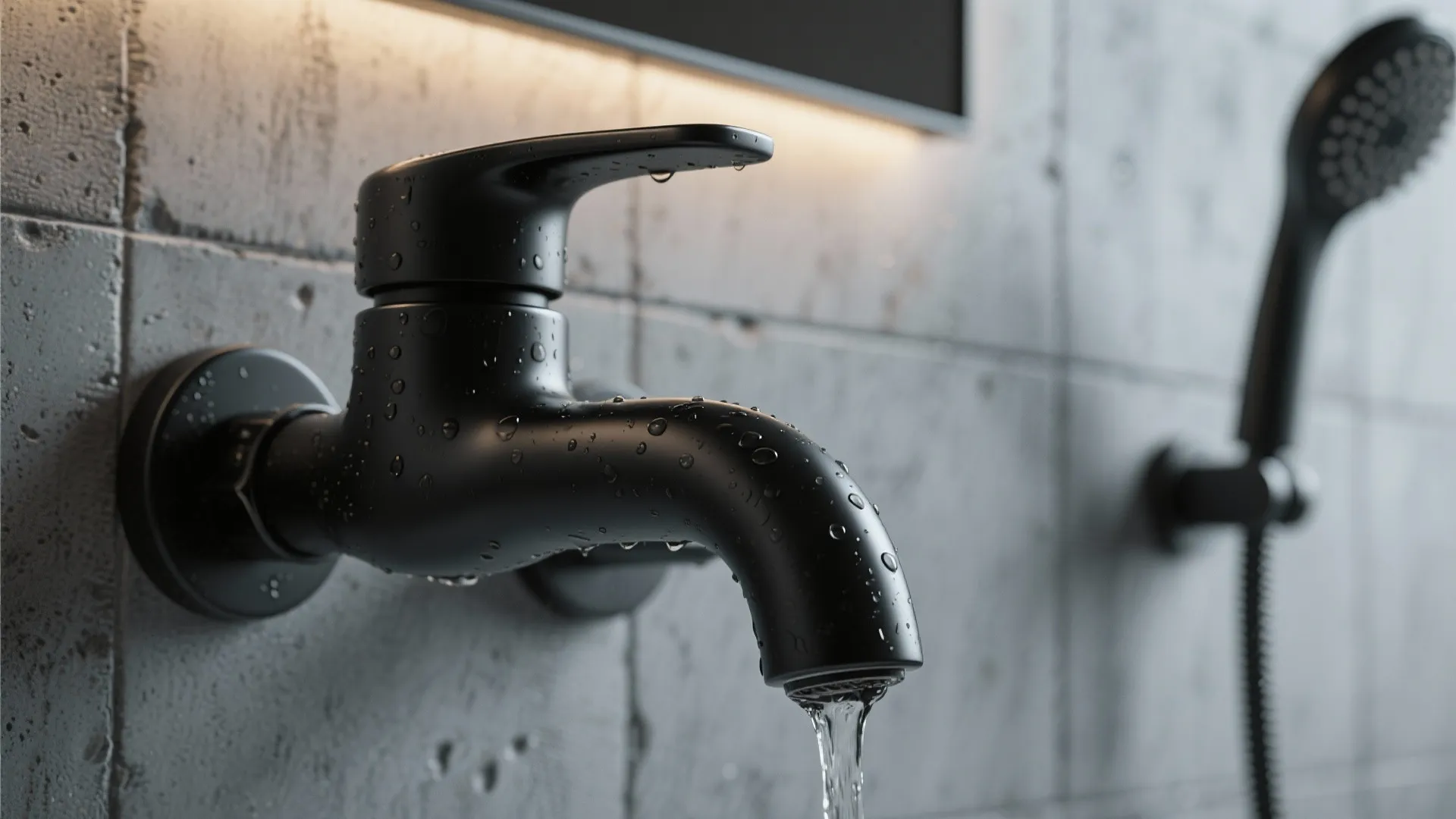 2. Matte black fixtures + textured finishes