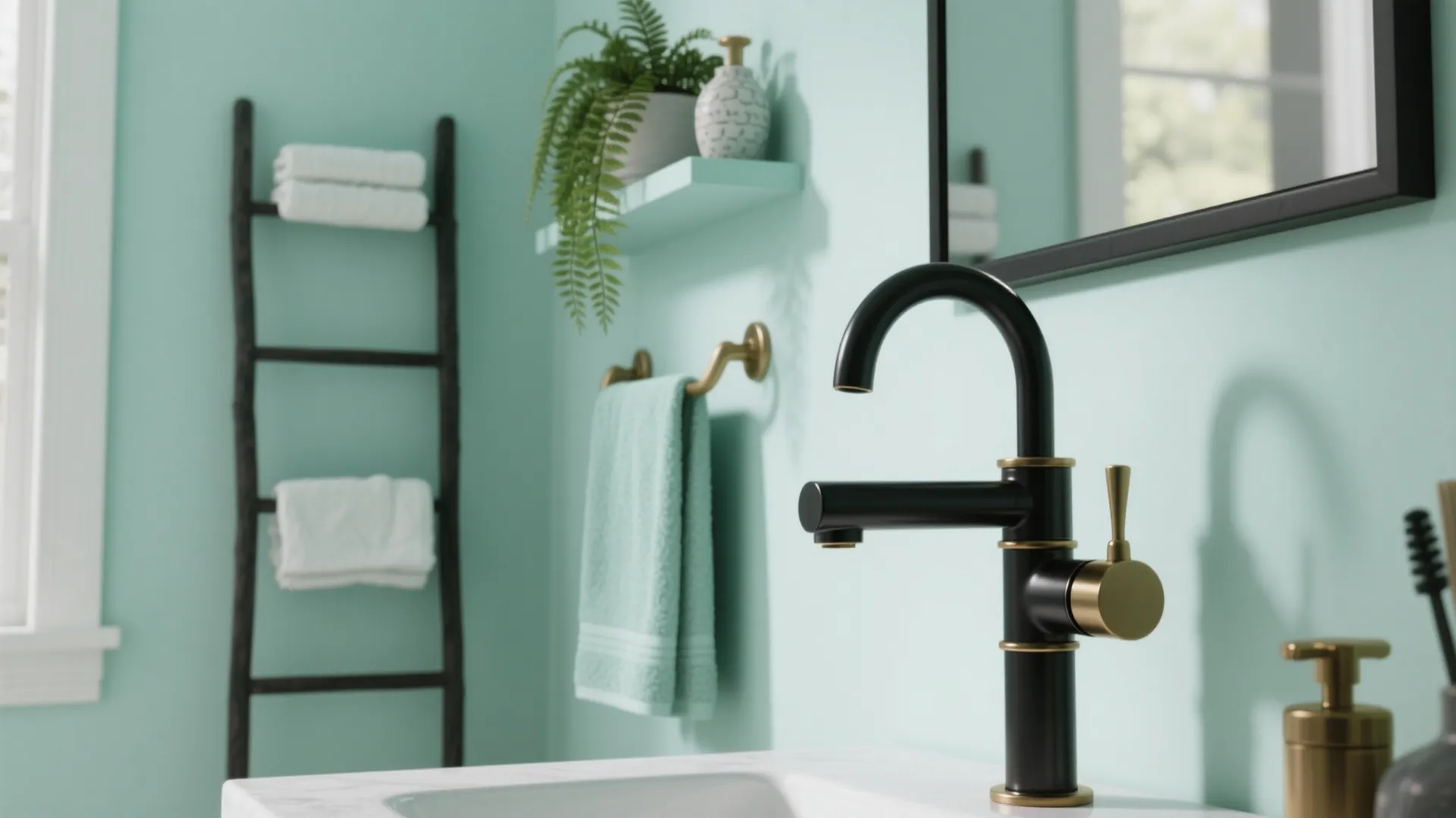 3. Play with Matte Fixtures and Green Accents