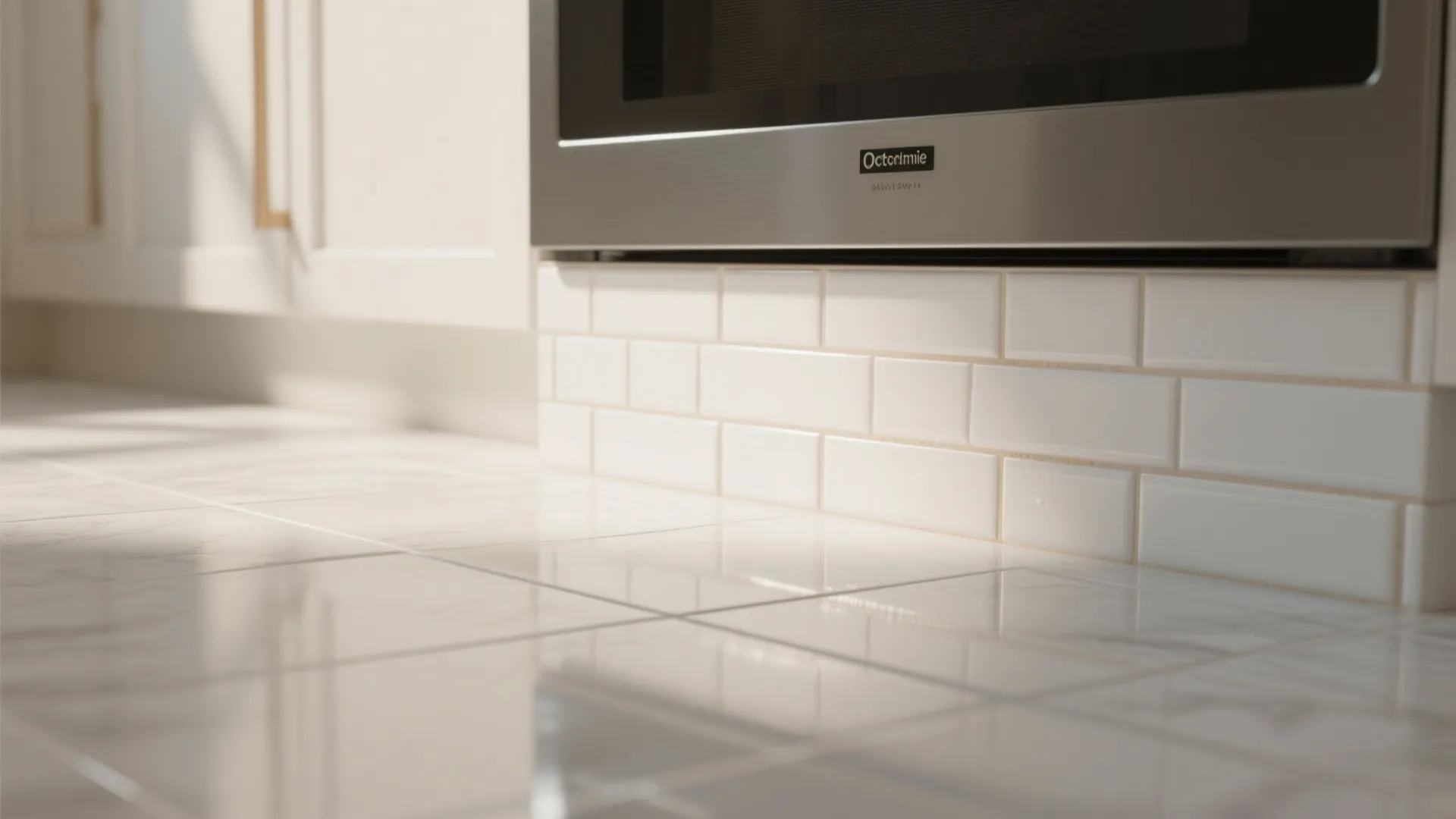 1. Mix finishes: matte floor, glossy splashback