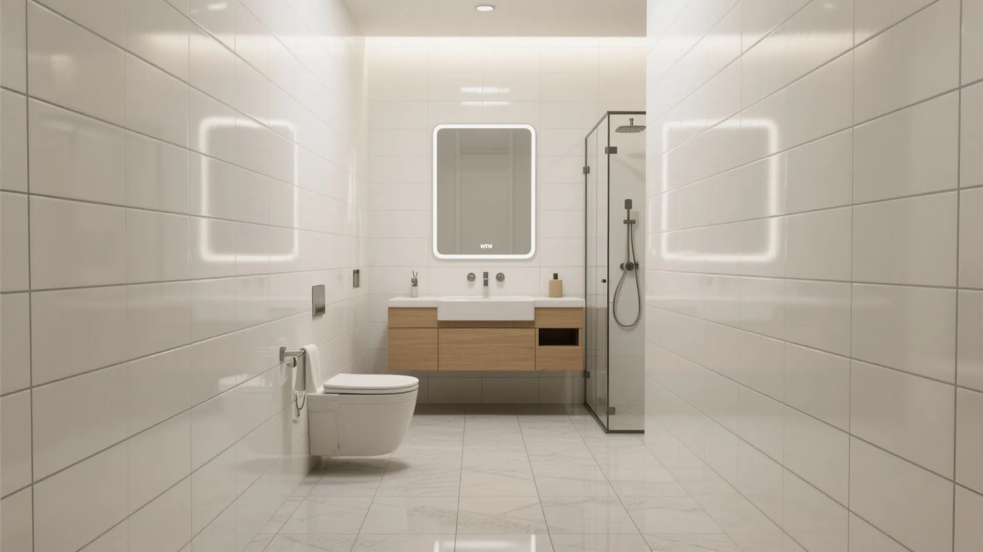 Matte Porcelain Floor + Glossy Subway Wall