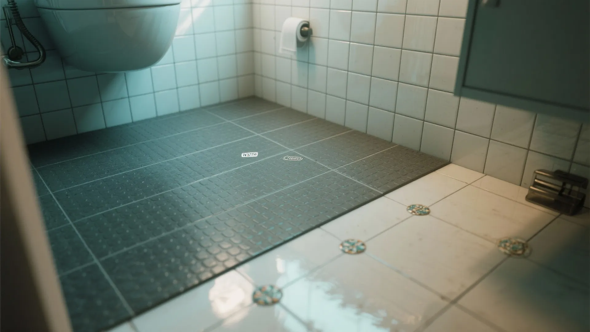 5. Mixed textures: matte floor + glossy walls