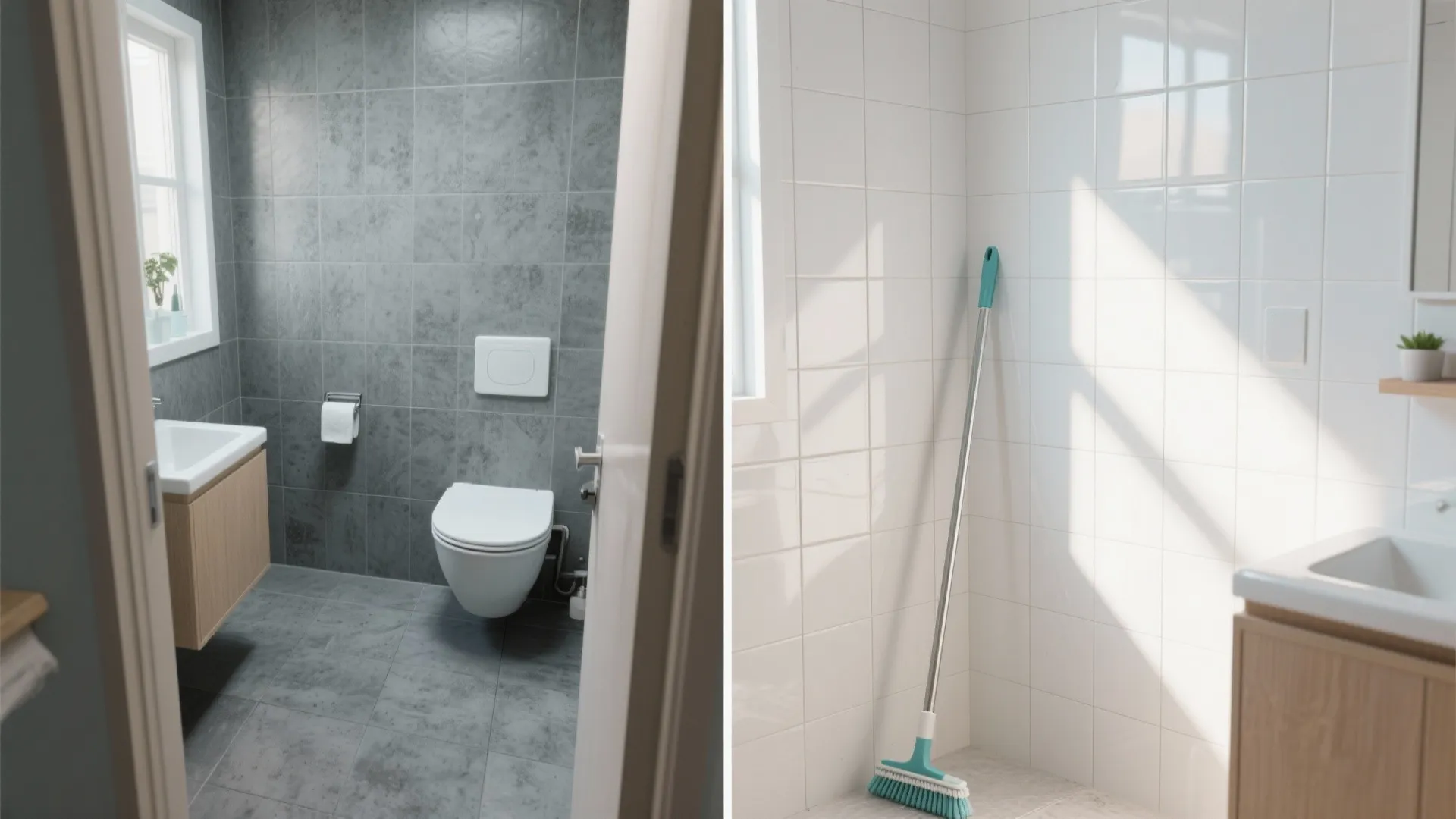 3. Mix matte grey floor tiles with glossy white wall tiles