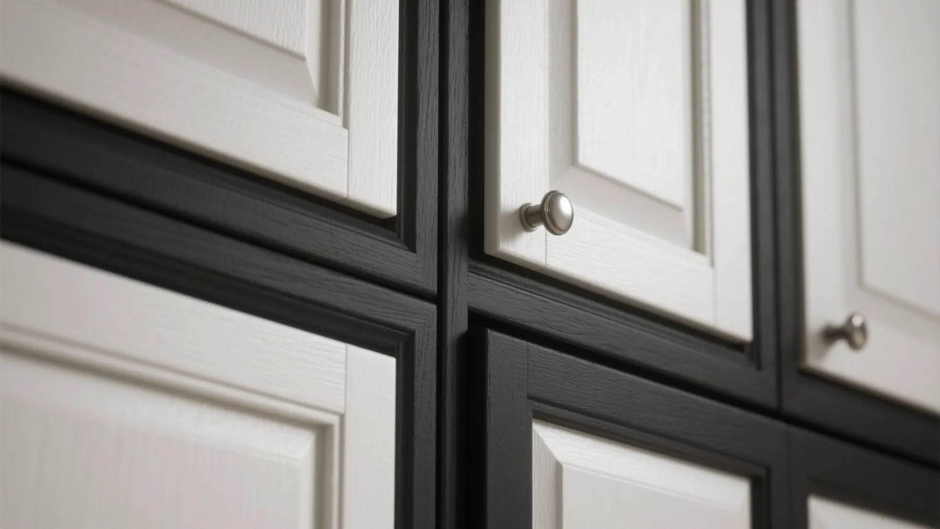 3. Matte black frames with white shaker doors