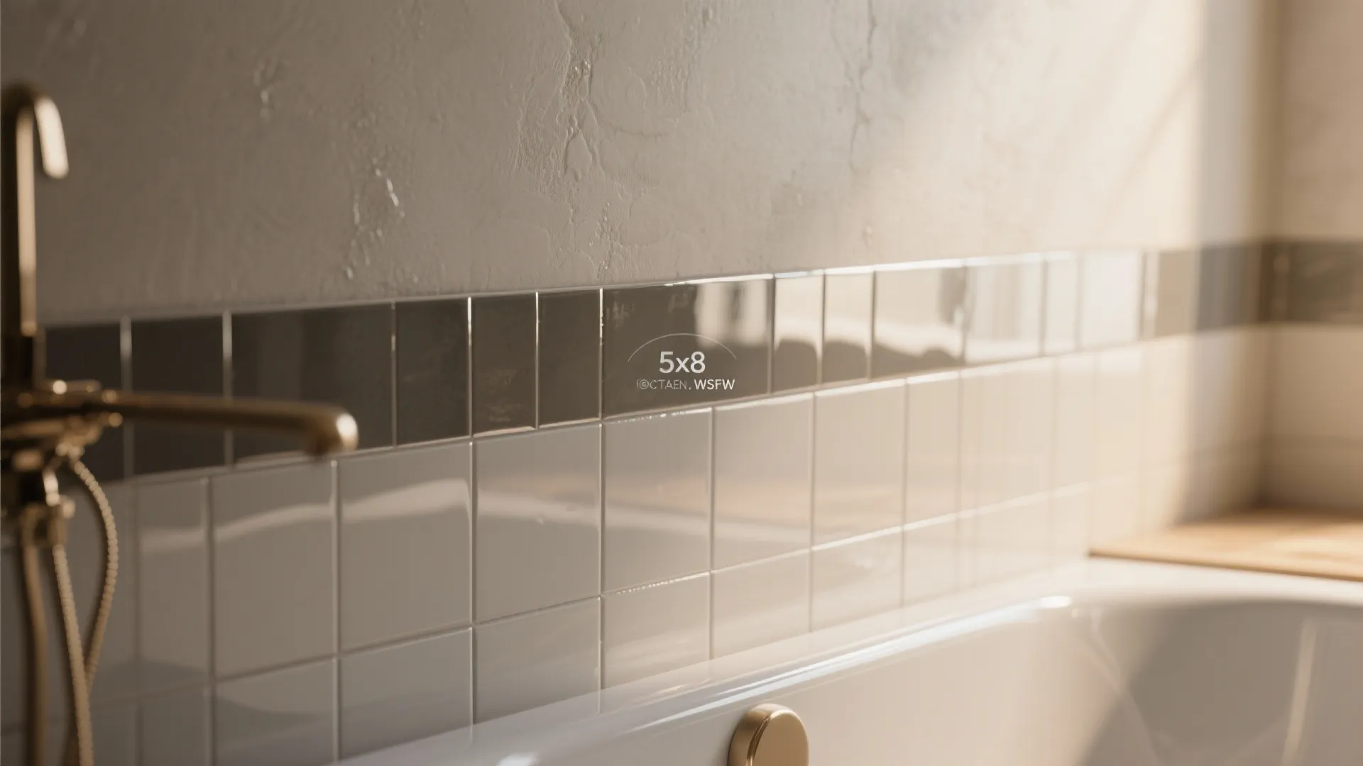 5. Mixed-Material Contrast: Matte Walls, Glossy Tub Surround