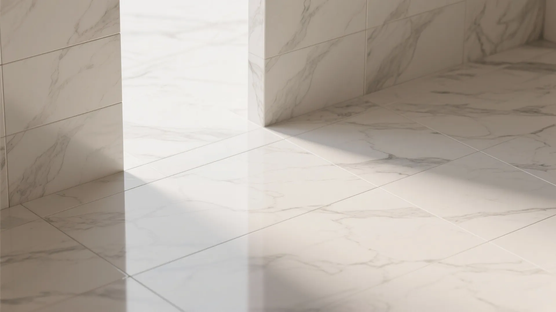 Matte marble floor and glossy porcelain wall tile flatlay