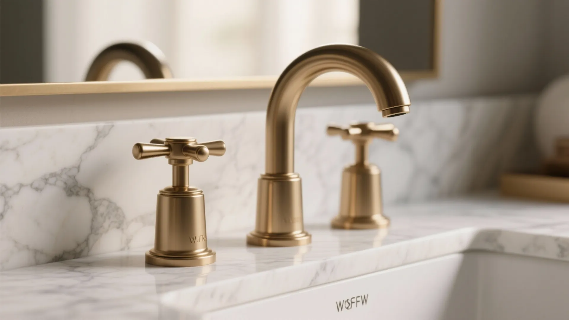 1. Matte Gold with White Marble Countertop