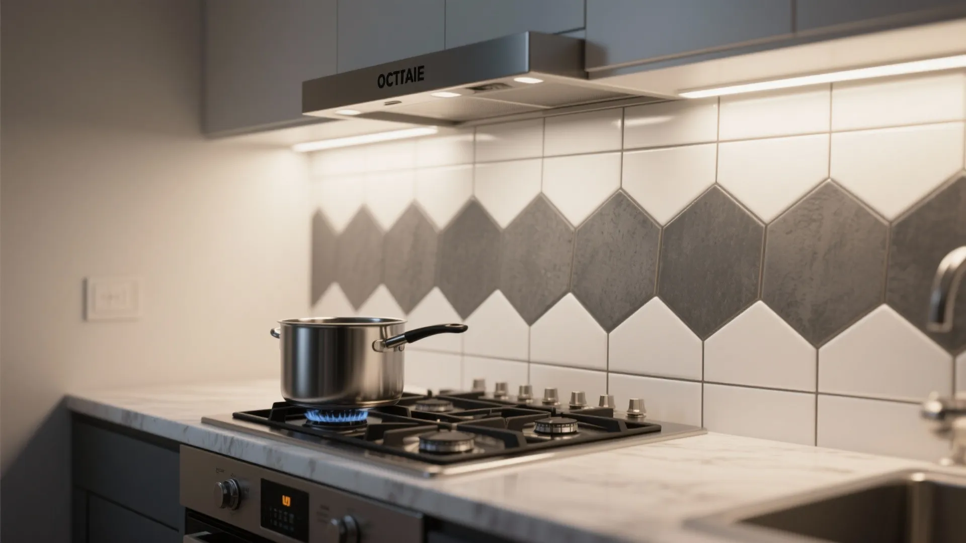 3. Matte Gray Hex Tile Accent