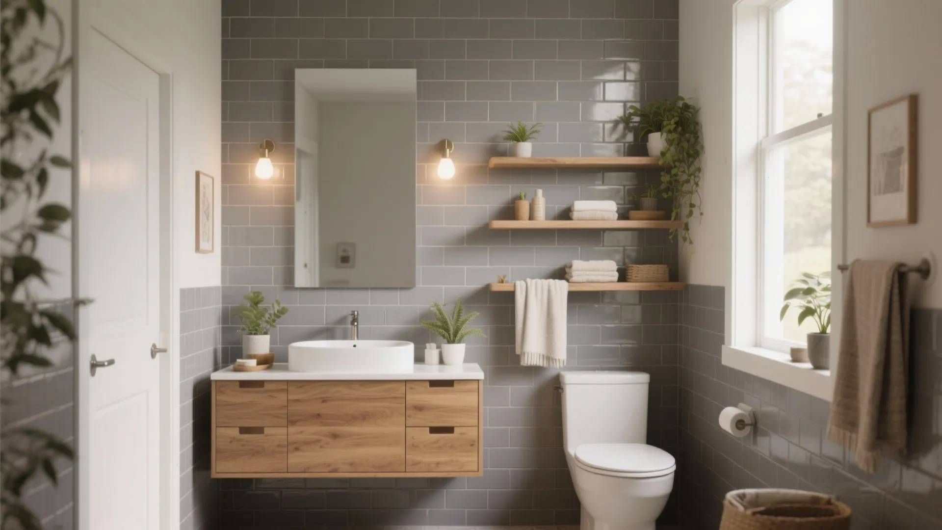 4. Matte Gray with Warm Wood Elements