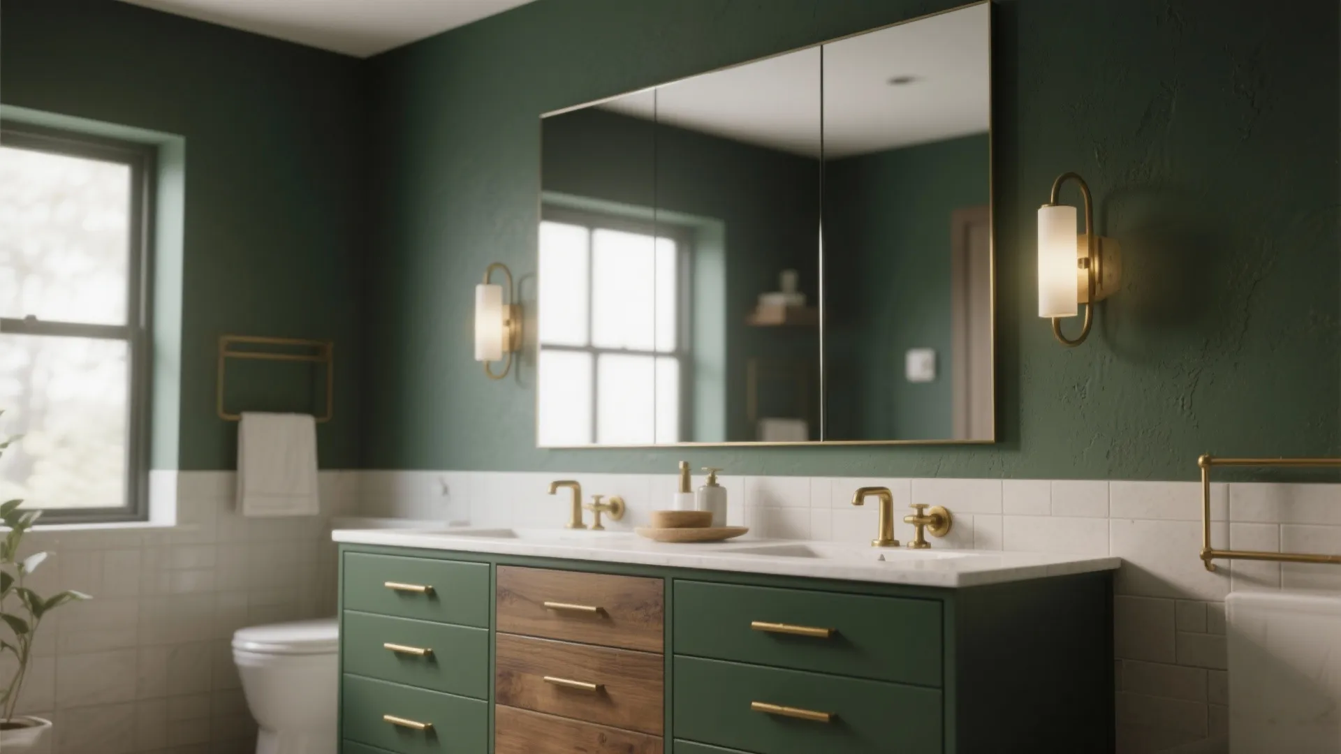 1. Moody Matte Green with Brass Accents