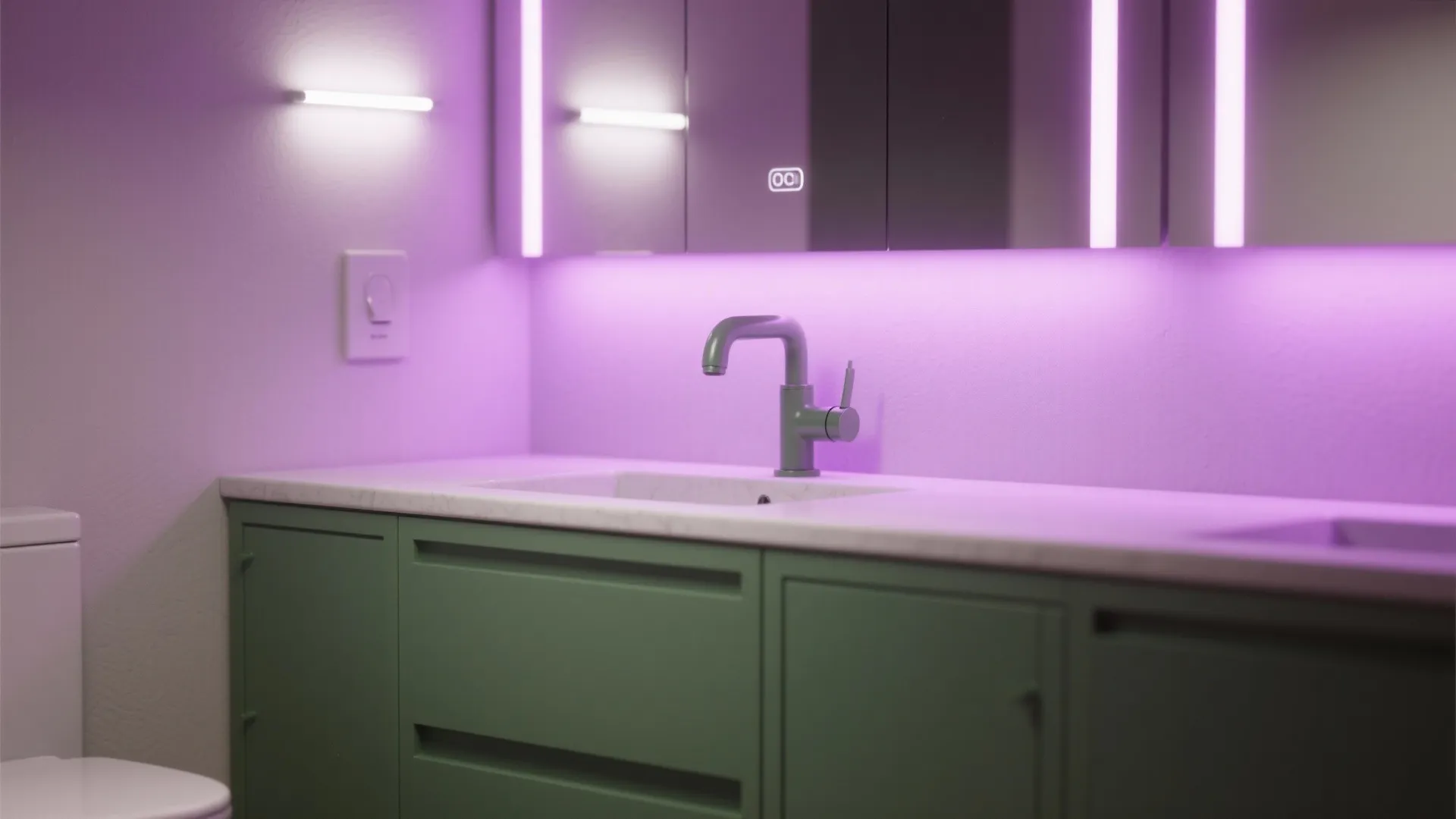 5. Matte Green Fixtures with Soft Purple Lighting