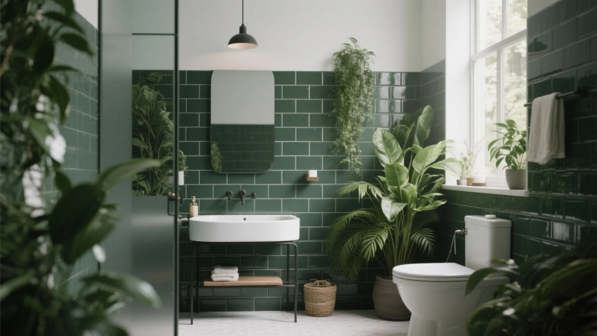 3. Botanical Mood with Matte Green Tiles