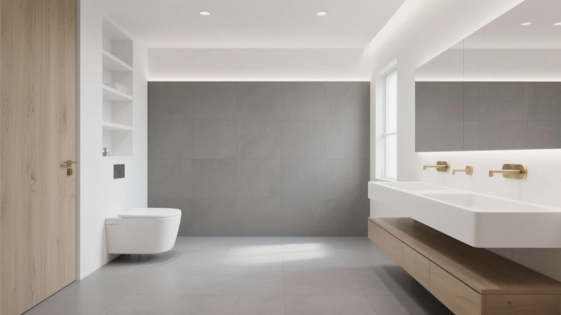 Large‑Format Matte Grey Tiles with White Accents