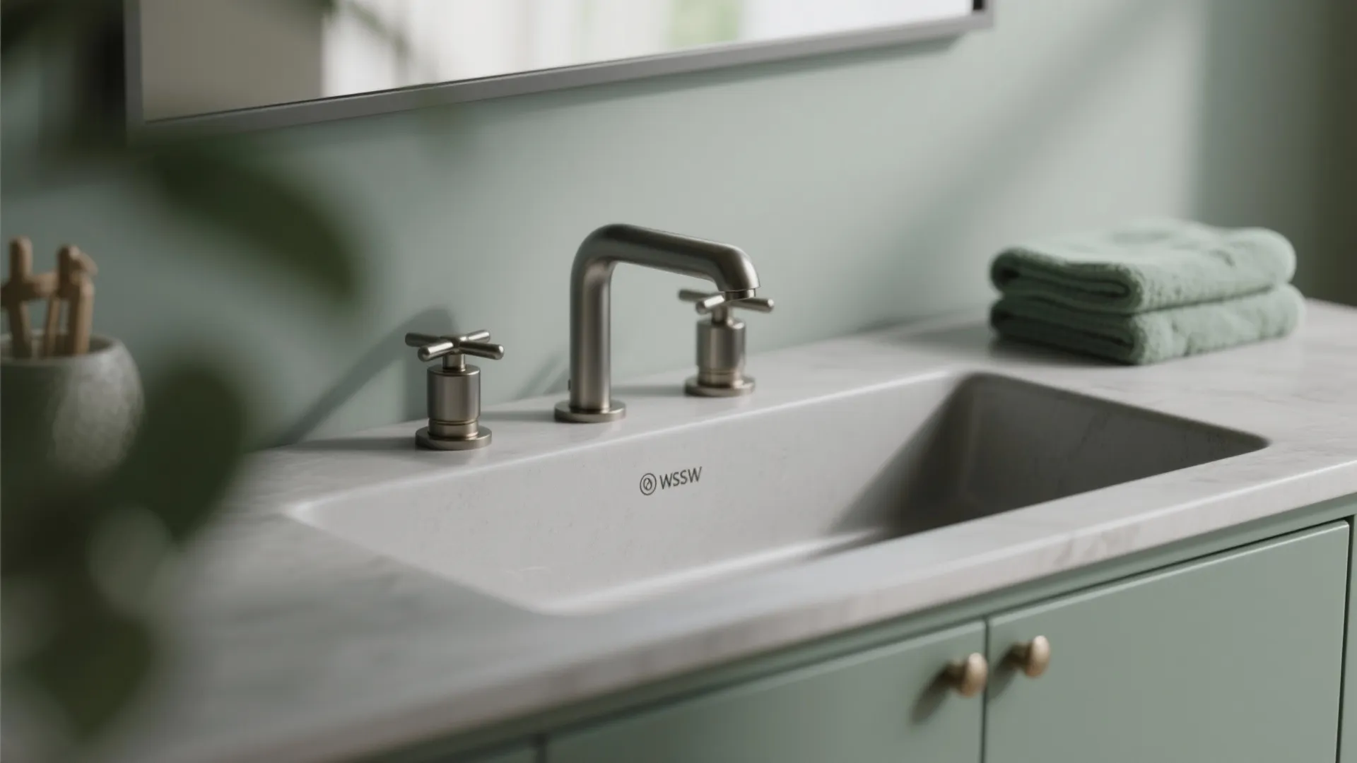 4. Matte Grey Brassware with Sage Accents