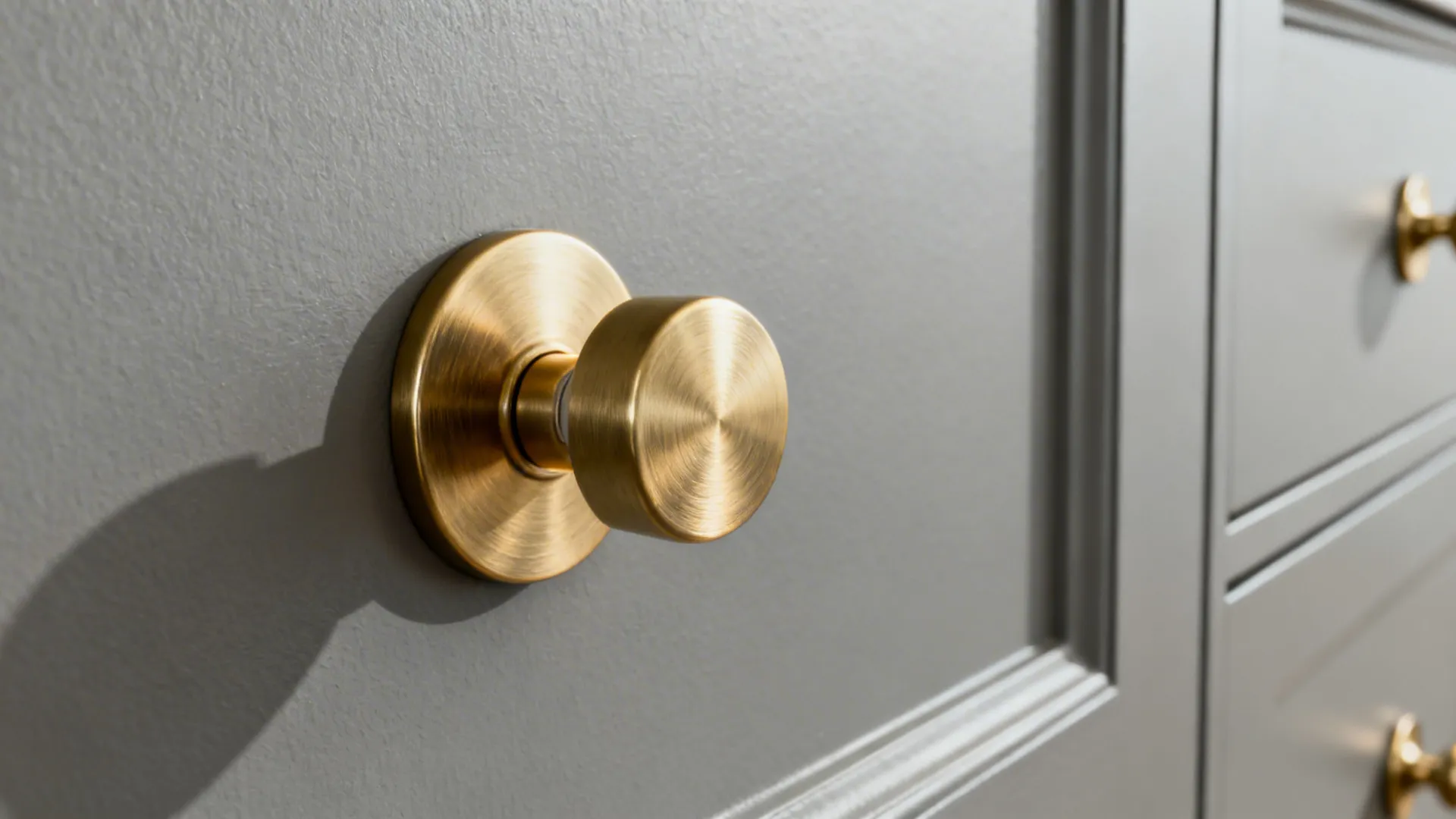 1. Matte grey walls + brushed gold fixtures