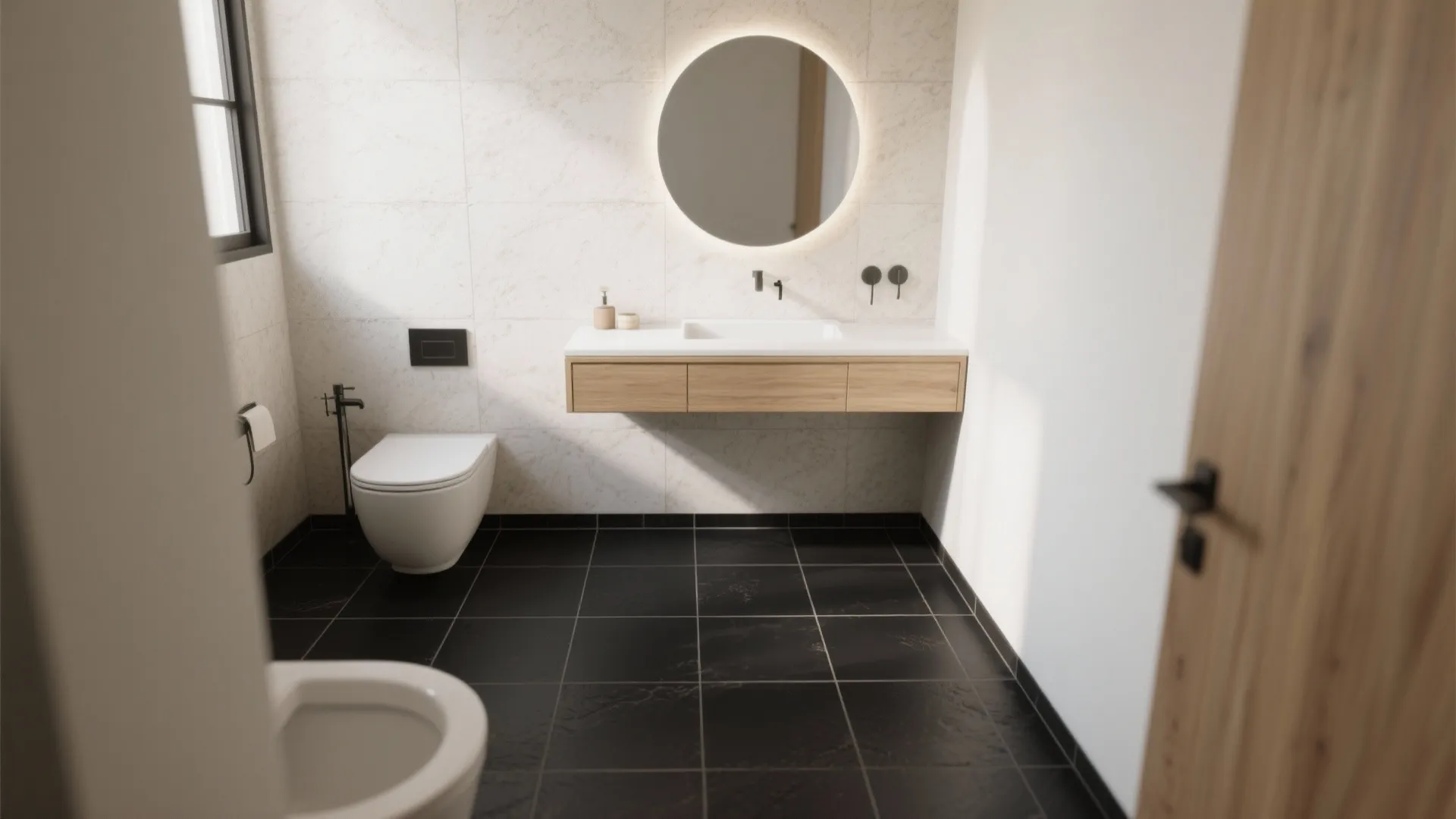 Matte Black Tiles with Light Grout