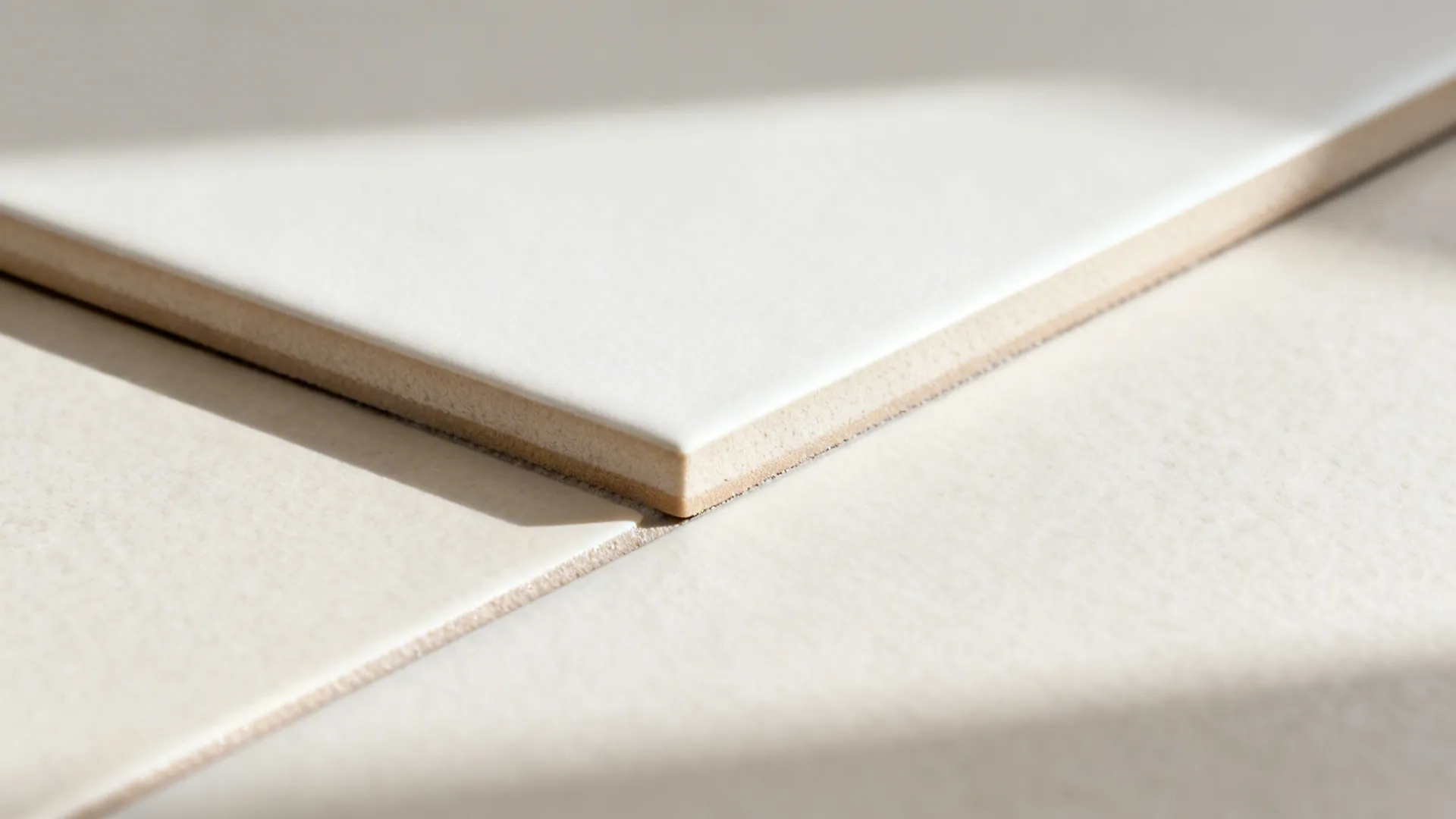 Macro of matte porcelain tile with tight, color-matched grout showing refined texture.