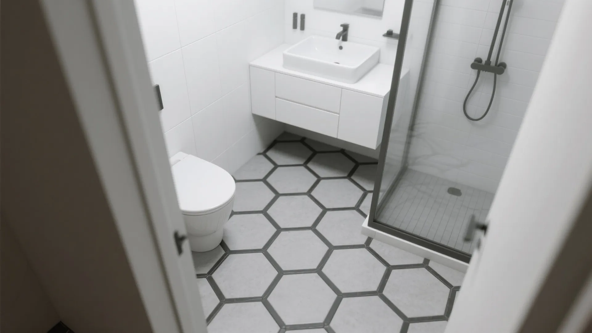 Matte Hex Tiles with High-Contrast Grout
