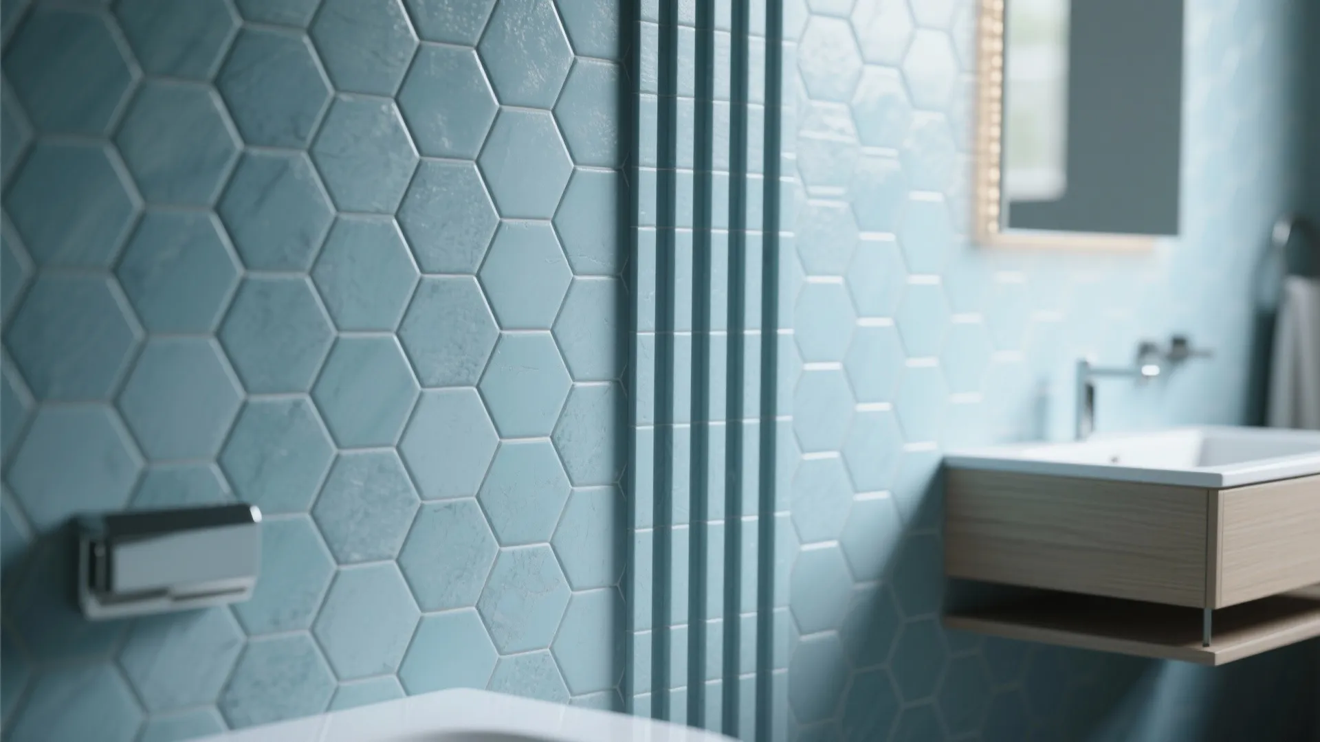 5. Matte Blue Hexagon Tiles for a Modern Twist