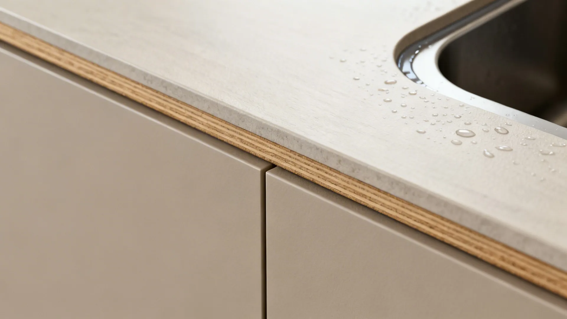 Matte laminate cupboards with marine-grade plywood