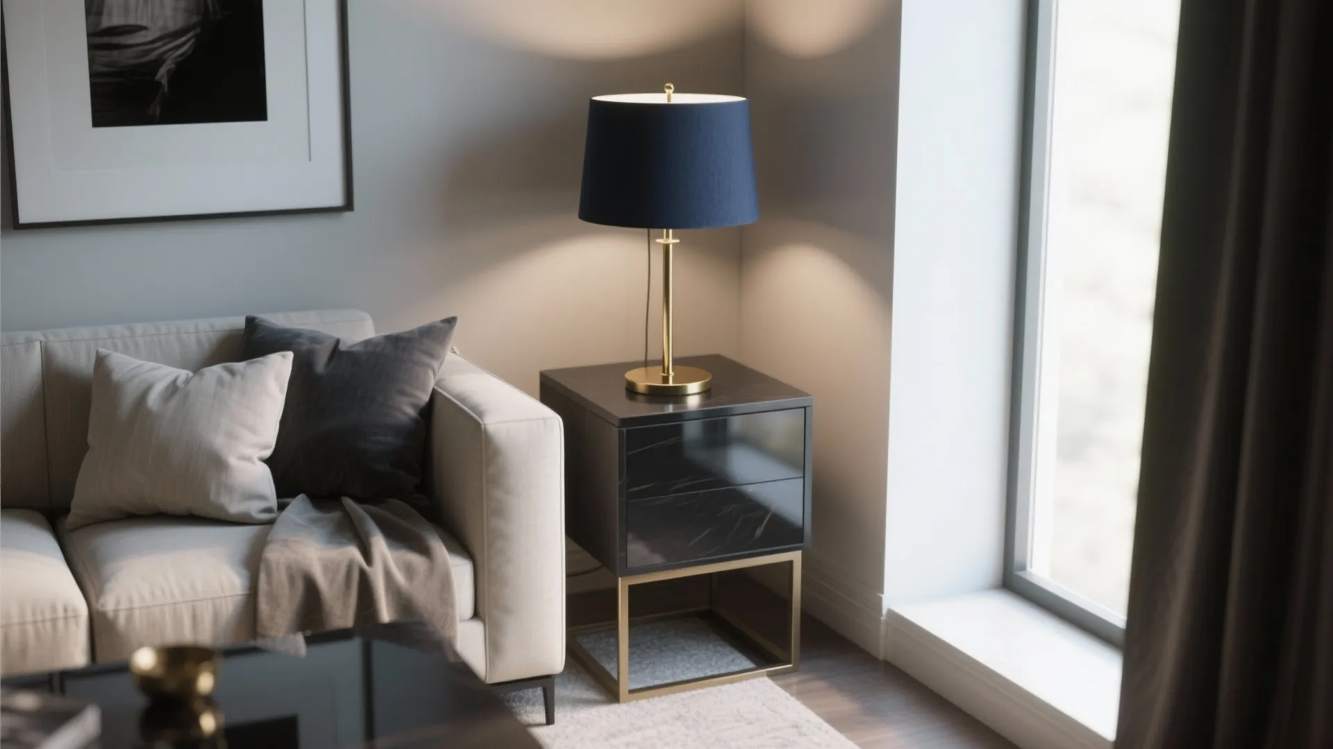 2. Matte navy lamp for a minimalist look