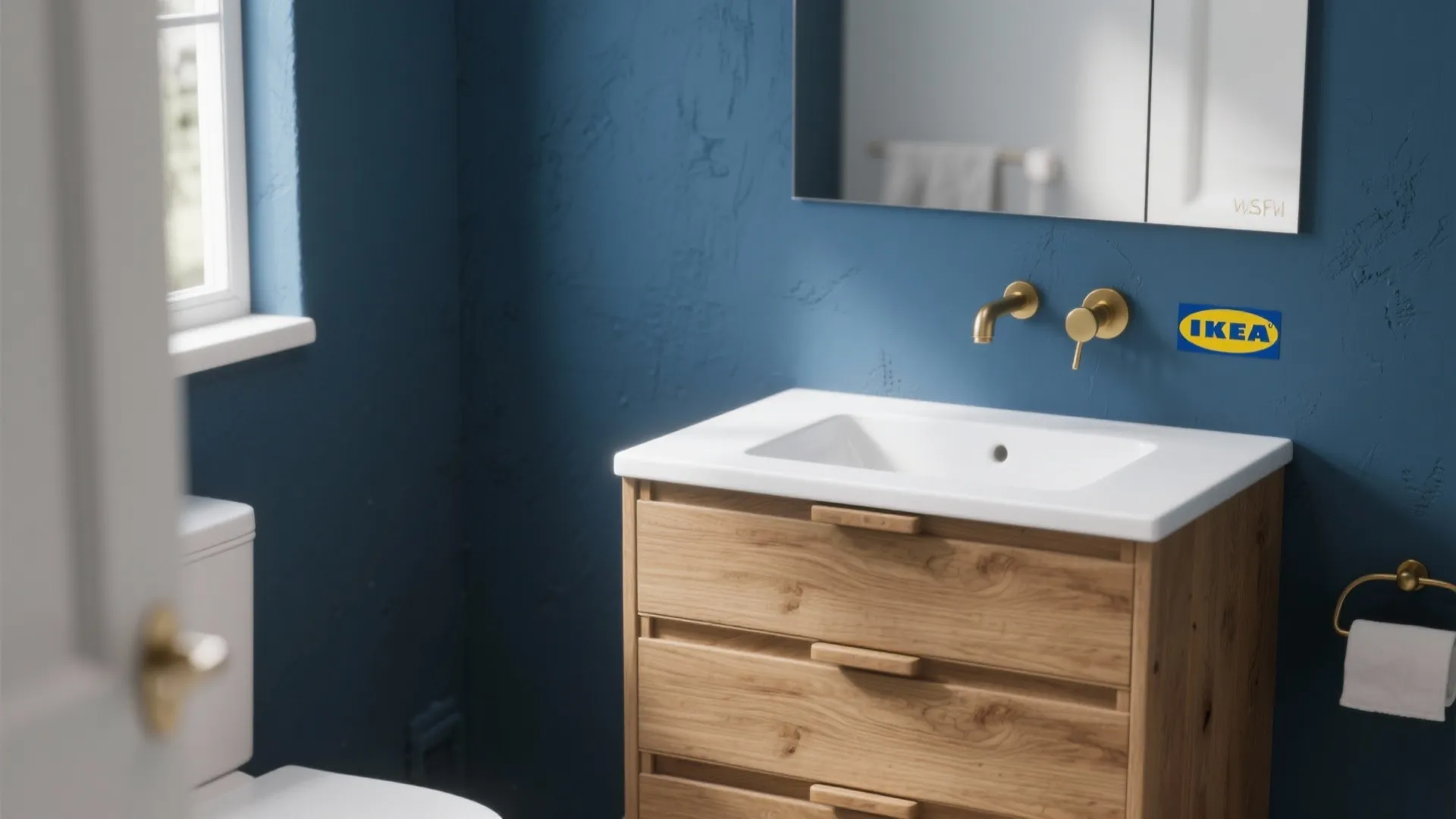 2. Matte Dark Blue with Natural Wood