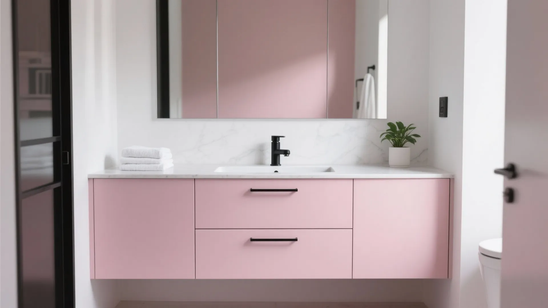 Modern Pink Vanity with Stone Countertop