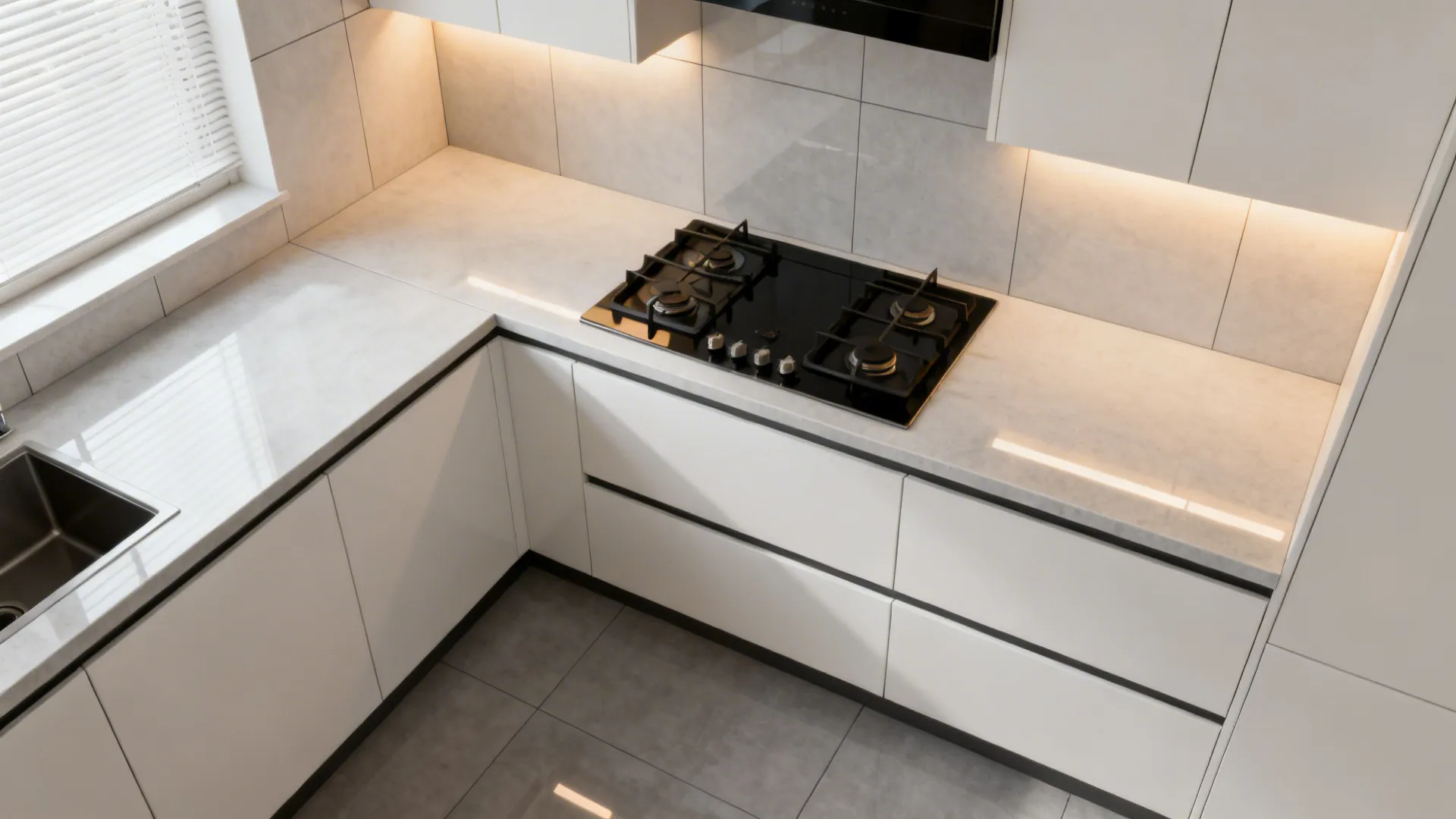 Matte porcelain on the platform for a modern, non-slip finish