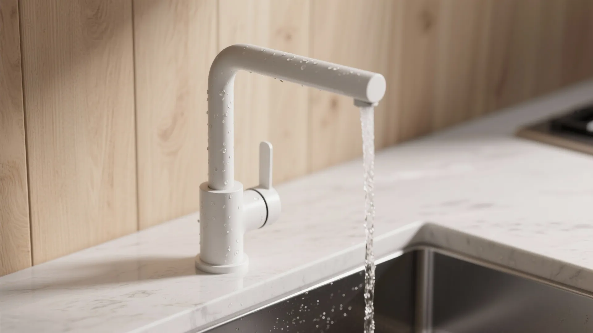 1. Matte white single-handle pull-down faucet