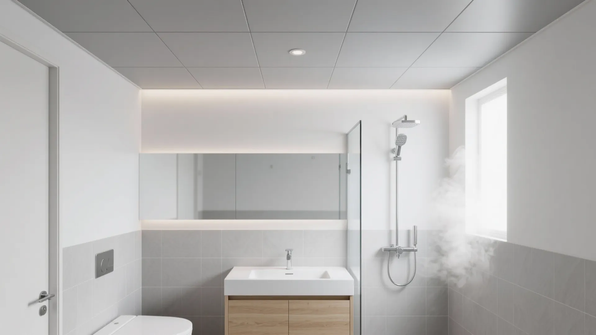 Minimal matte PVC ceiling tiles for a calm look