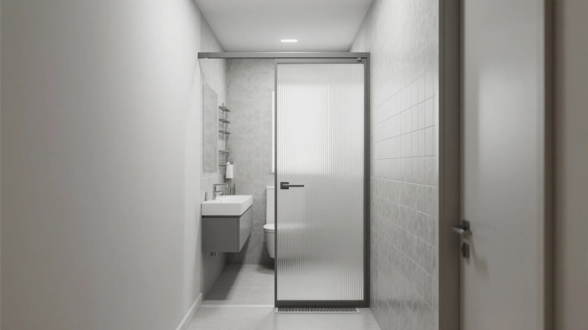 Matte PVC sliding doors for tight bathrooms