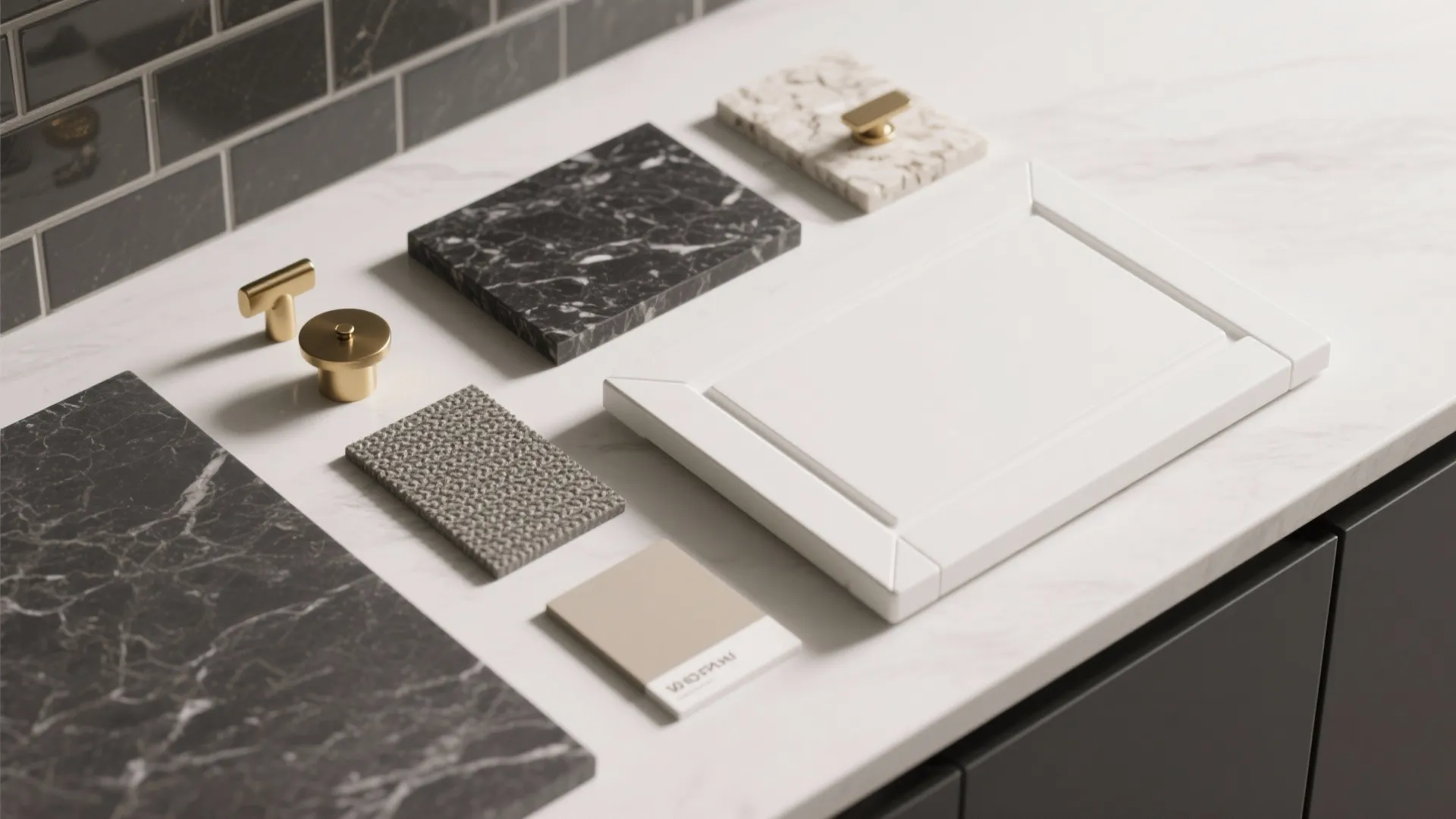 3. Matte White with Dark Quartz for a Modern Look