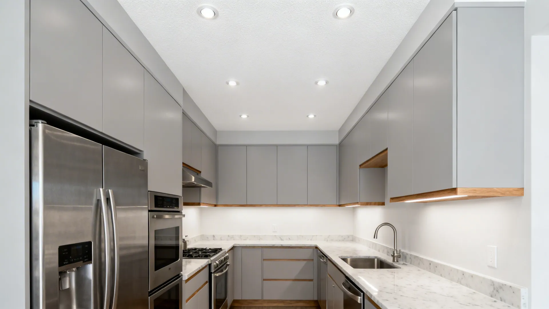 1) Minimalist recessed grid with soft matte finish