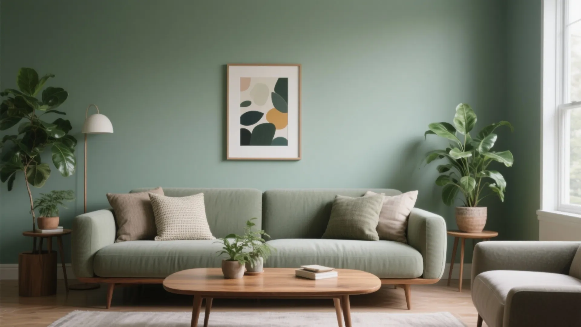 1. Matte Sage Accent Wall Behind the Sofa