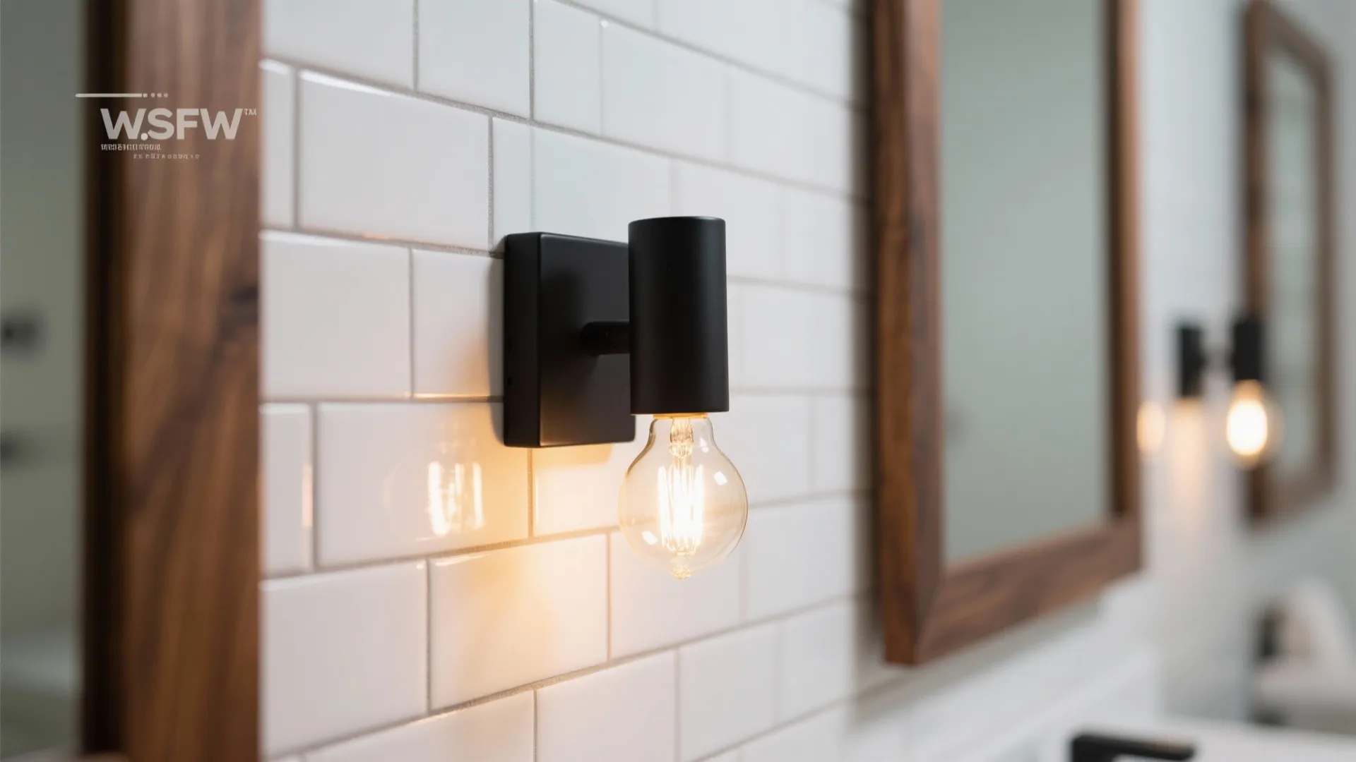 1. Matte black wall-mount sconces beside the mirror