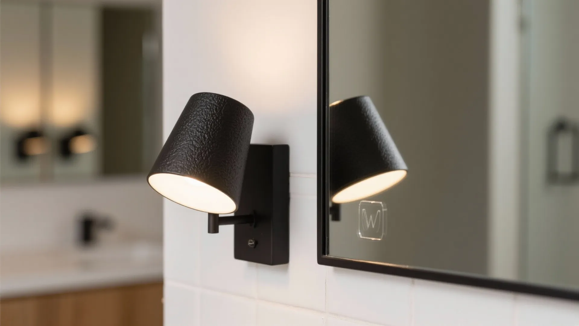 1. Matte black vanity sconces for crisp contrast