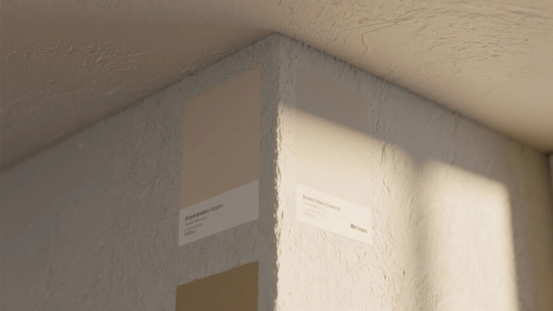 Macro close-up of matte and eggshell paint swatches on drywall, showing low-glare matte finish.