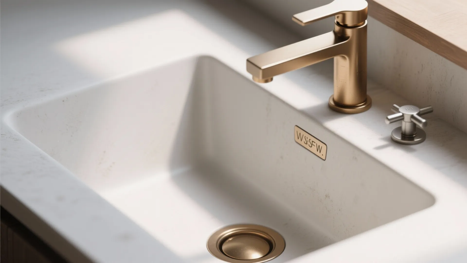 5. Mix textures: matte white sink with brushed metal fixtures