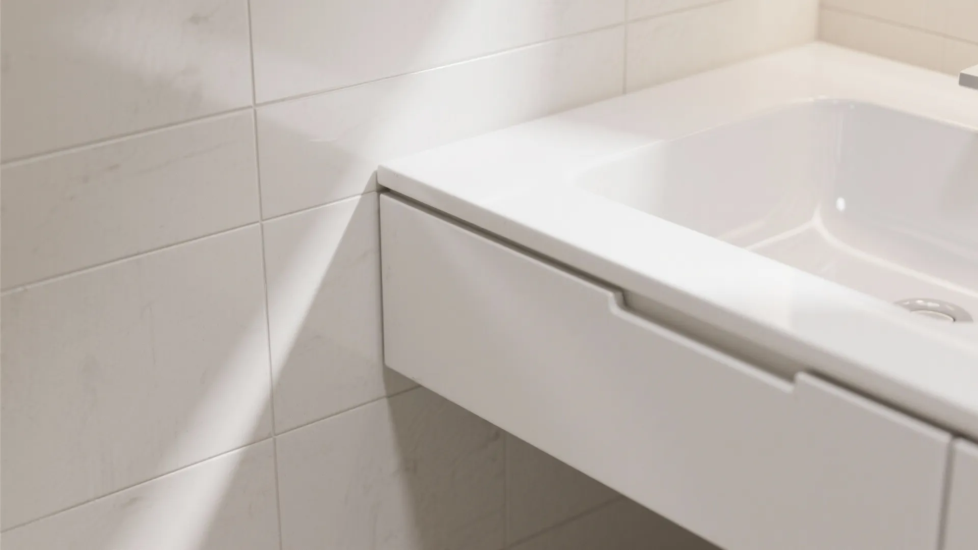 3. Minimalist slab-front vanity with matte white finish