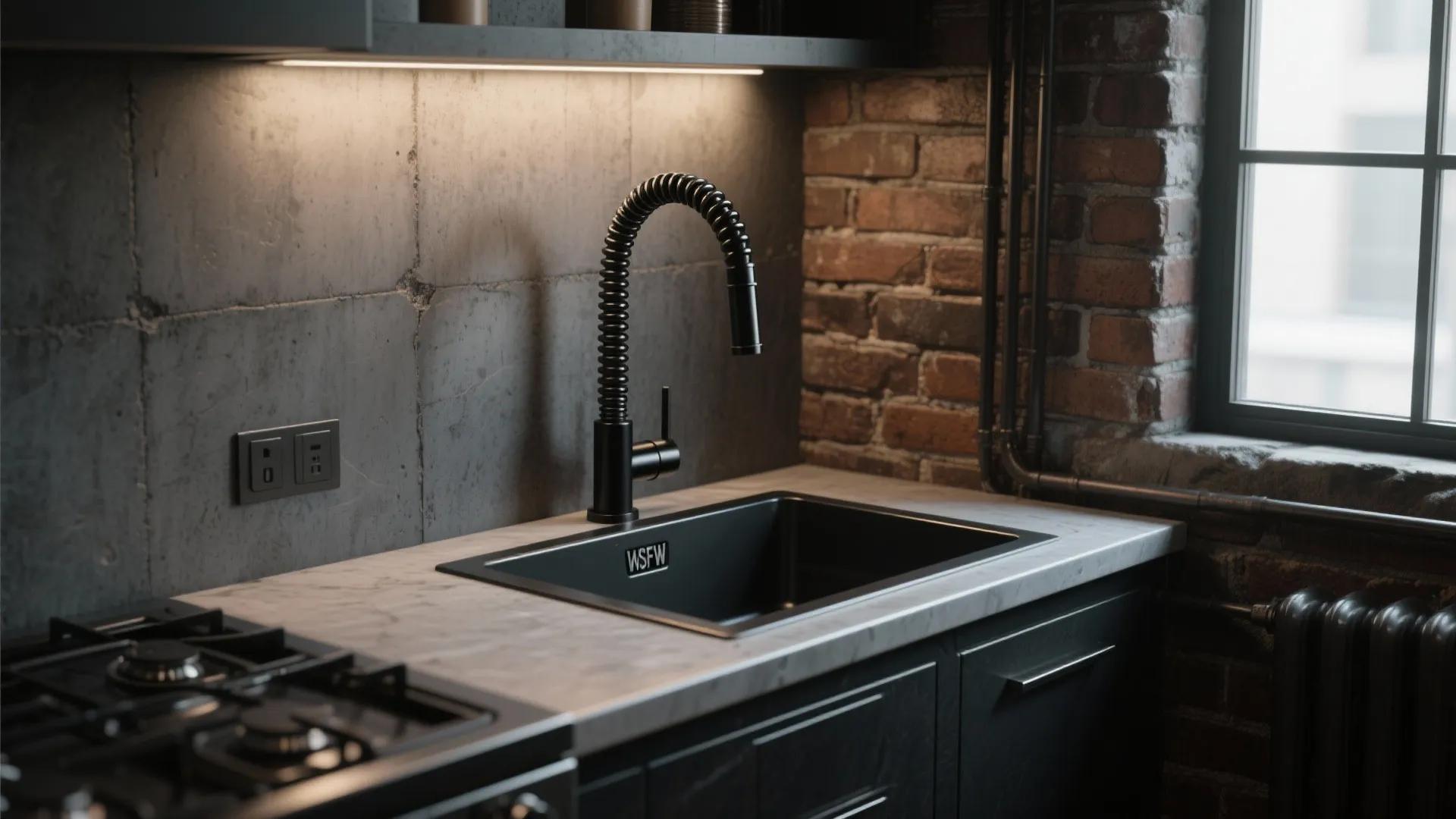 2. Matte Black Spring Faucet for Industrial Vibe