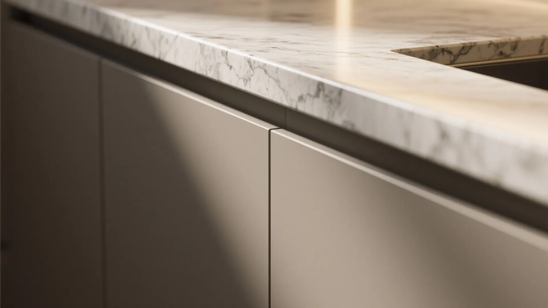 3. Matte Cabinets + Natural Stone Worktops