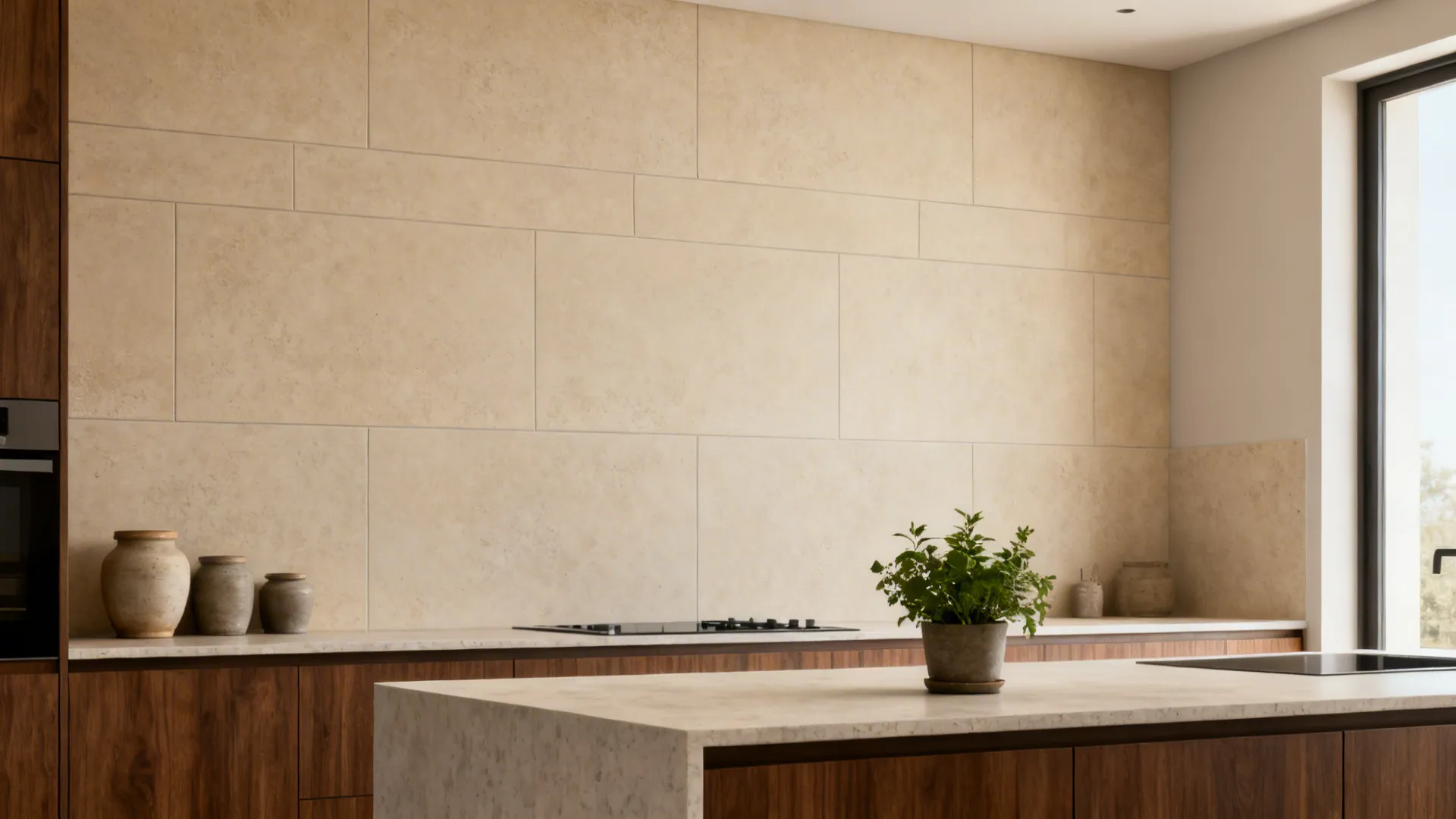 Matte stone-look tiles for a calm, modern vibe