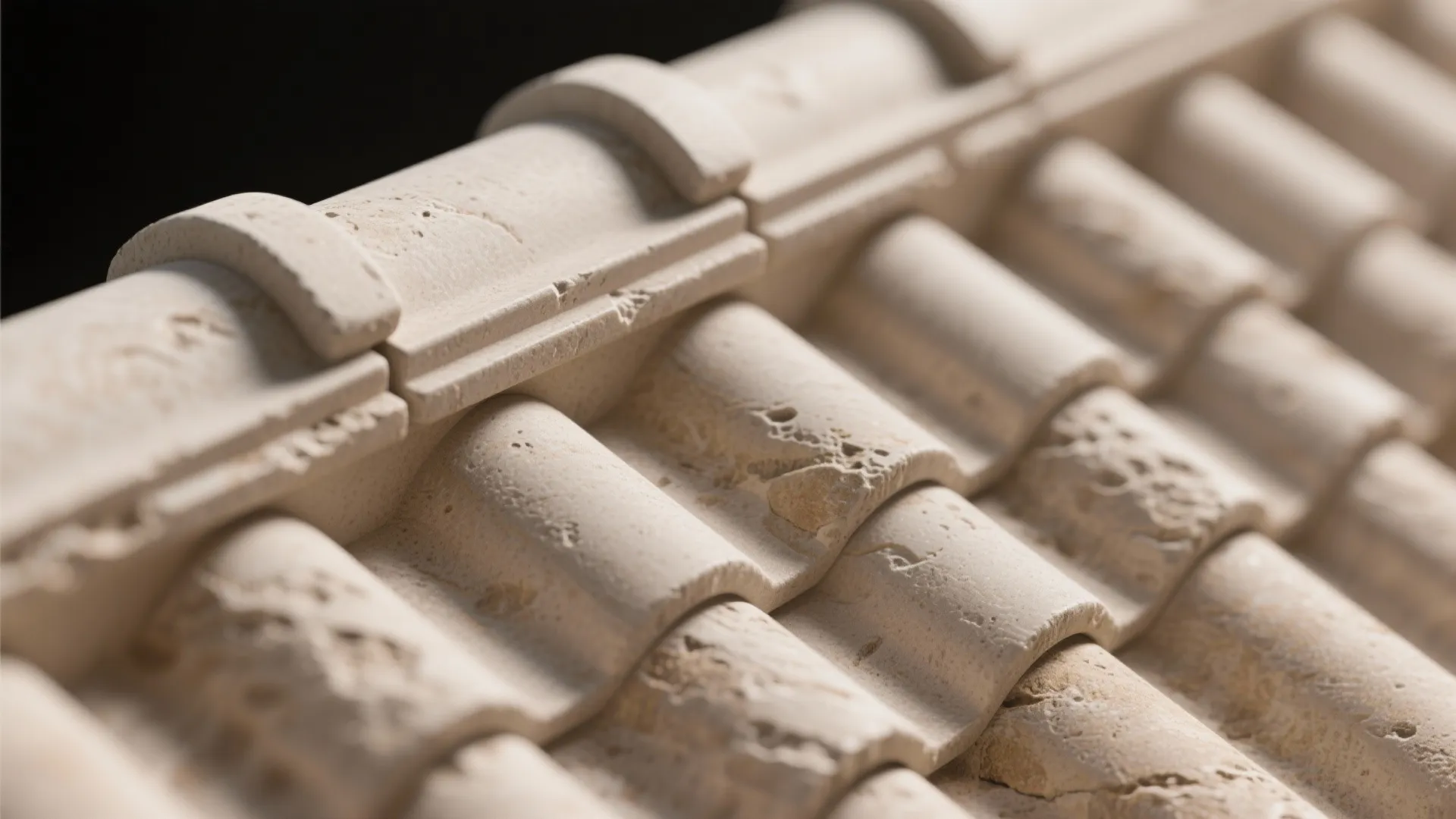 Macro of matte stone-look 3D tile with subtle mineral texture and soft shadows.