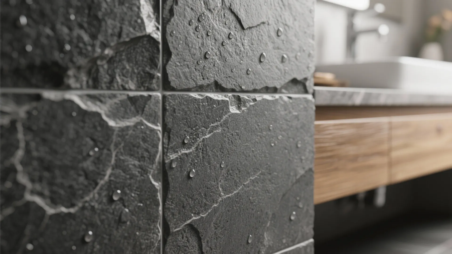 1. Matte stone-look tiles for a spa vibe