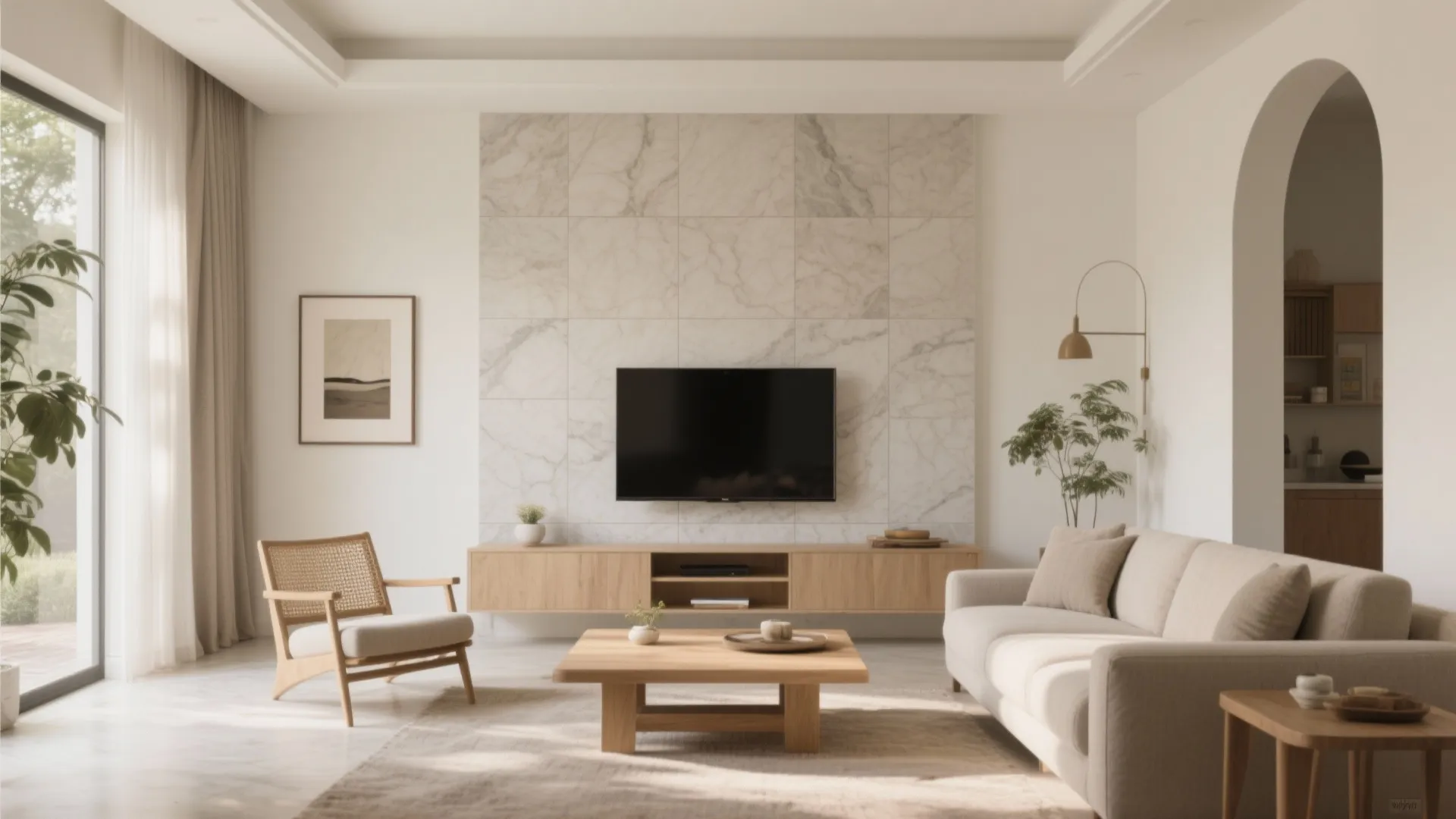 Minimal matte stone-look tiles for a calm backdrop